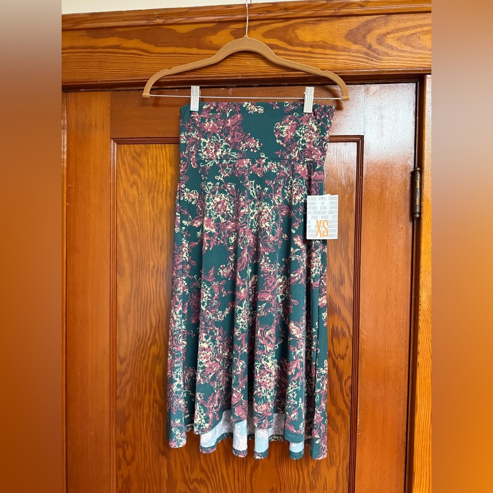 LuLaRoe A-Line Skirt in Floral Teal and Burgundy - XS